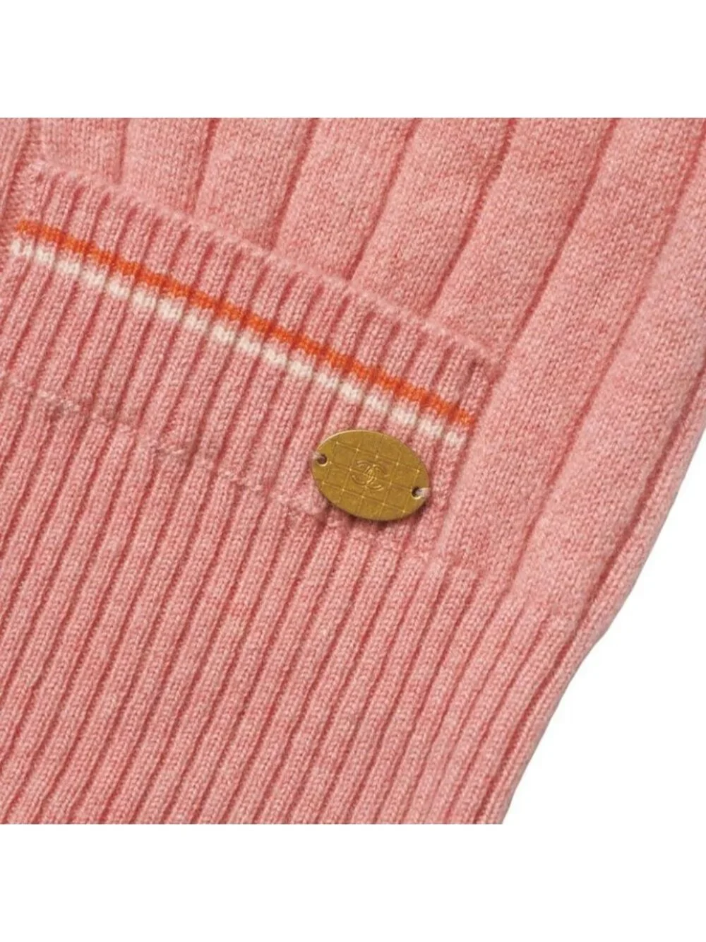 Chanel Knit 01 P CC Logo Coco Mark All Cashmere Sweater V-neck Pink - Picture 5 of 8